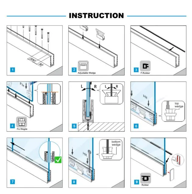 0.74kn 1kn 1.5kn BS6180 Tested Base Shoe Aluminum Frameless U Channel Glass Railing