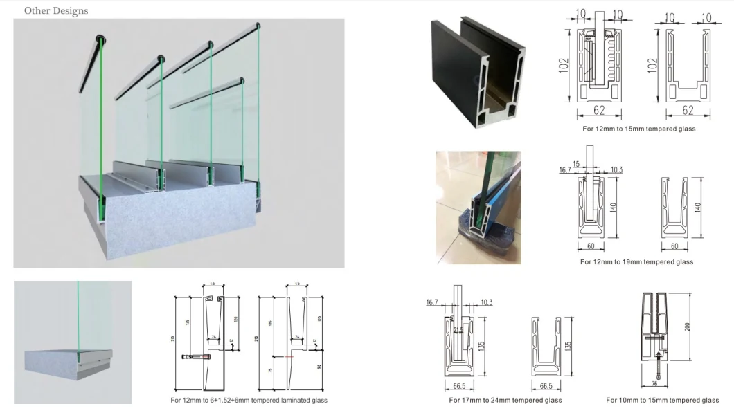 Prima Modern Style U Channel Frameless Glass Railing Aluminum Balcony Railing